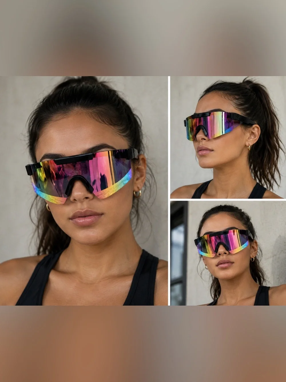 Pretty Little Thing NWT Black Mirrored Frameless Visor One Size Sunglasses.